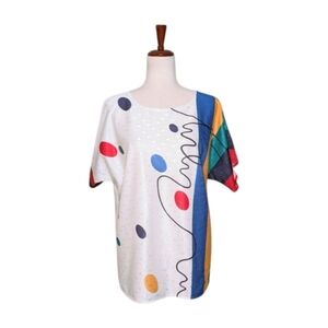 RARE Vintage 80s VERA‎ Short Sleeve Bright Print Poly Blouse